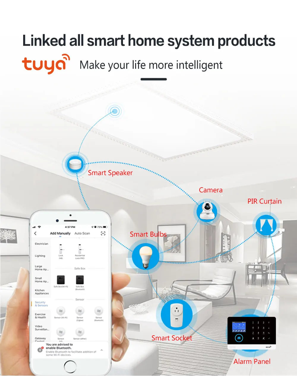 GauTone PG103 tuya WiFi Alarm System Security Home with RFID Card Motion Sensors Smart Life app Control only black