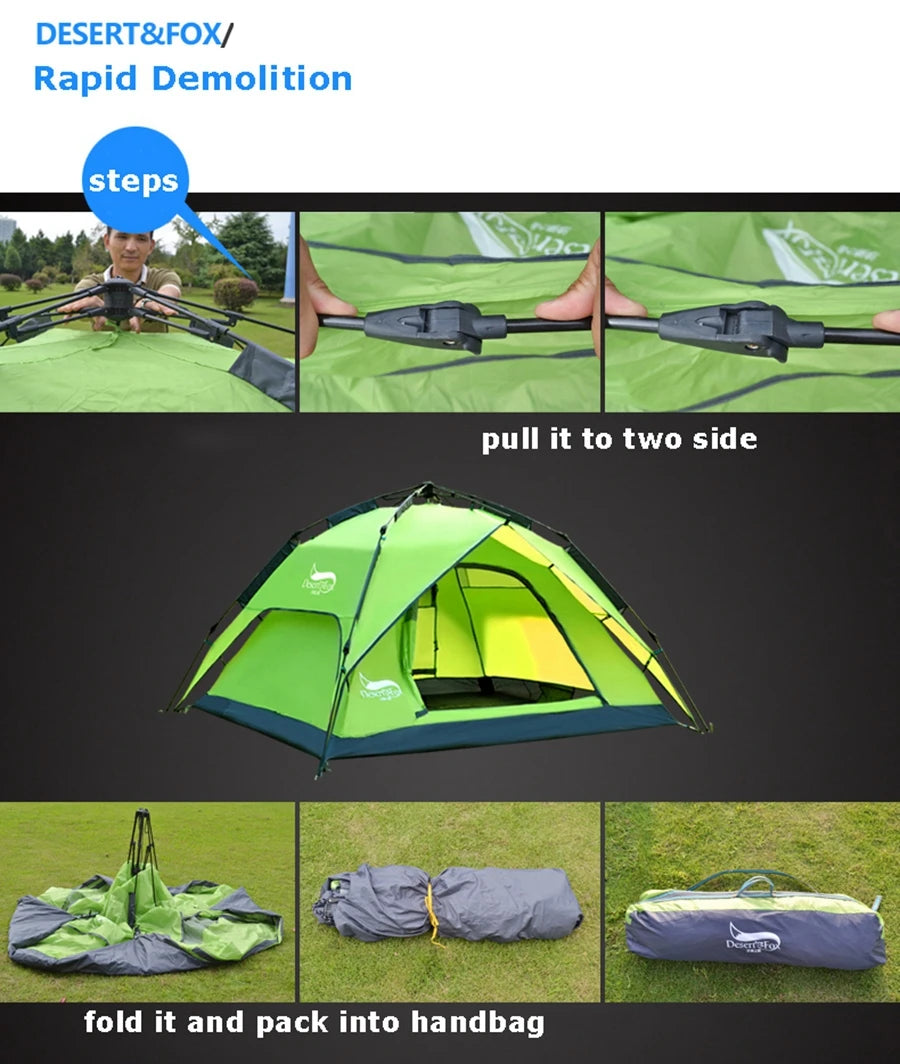 Desert&Fox Automatic Tent 3-4 Person Camping Tent,Easy Instant Setup Protable Backpacking for Sun Shelter,Travelling,Hiking