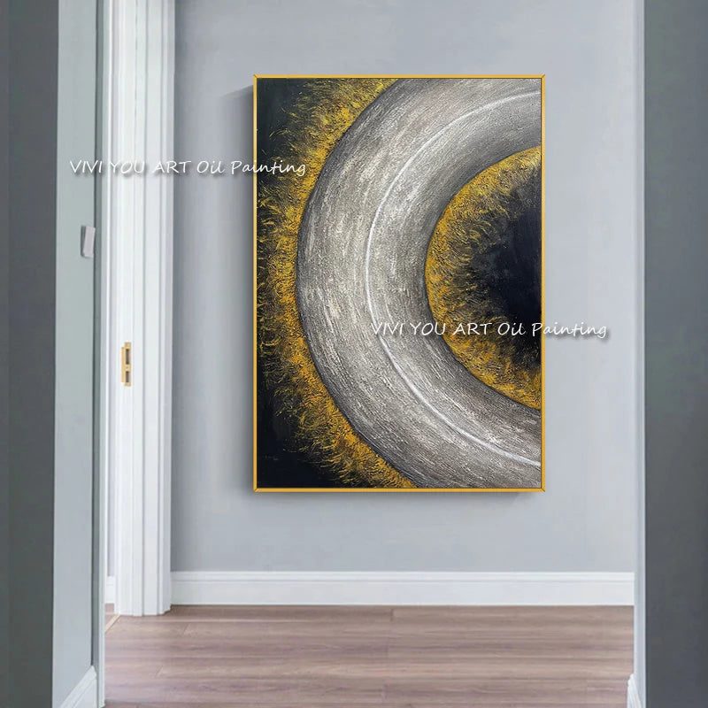 The Simple Large Half Circle New Abstract Handmade Mural Corridor Oil Painting On Canvas Wall Art Picture for Office Decoration