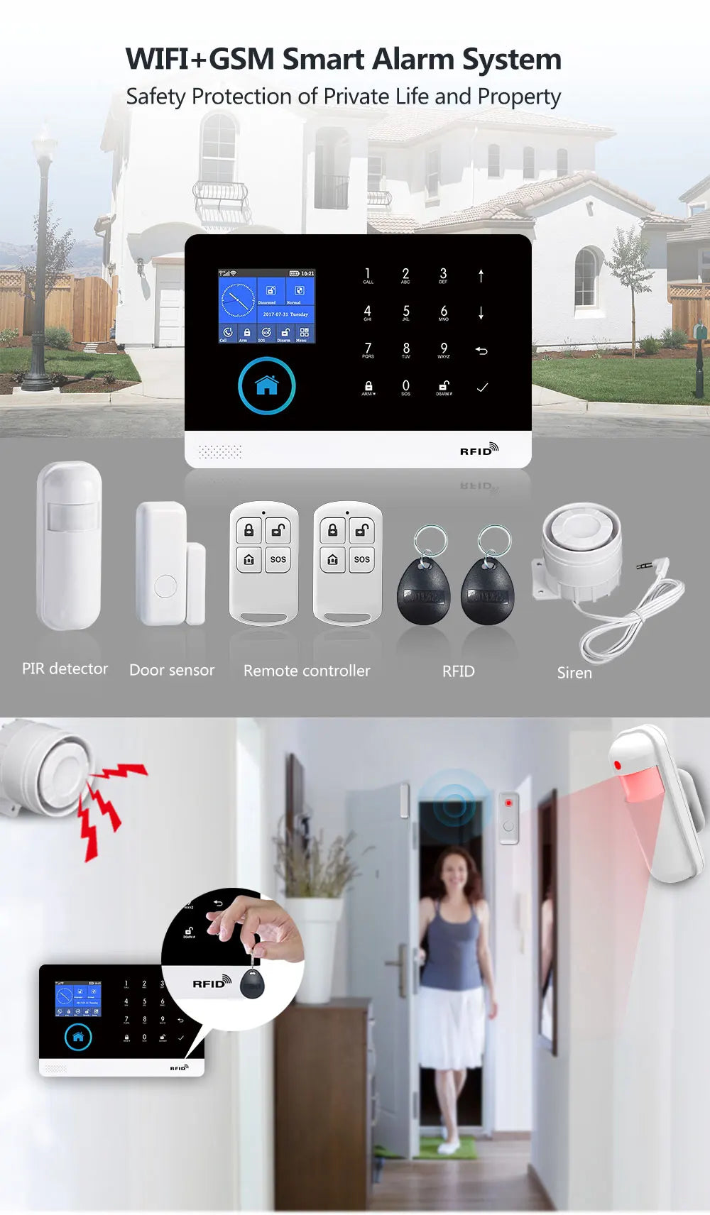 GauTone PG103 tuya WiFi Alarm System Security Home with RFID Card Motion Sensors Smart Life app Control only black