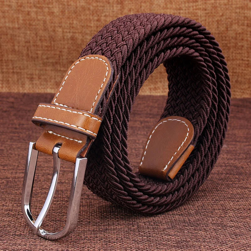 Men Women Casual Knitted Pin Buckle Belt Woven Canvas Elastic Stretch Webbing for Jeans Fashion Men's  Expandable