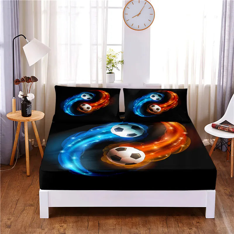 Basketball Digital Printed 3pc Polyester  Fitted Sheet Mattress Cover Four Corners with Elastic Band Bed Sheet Pillowcases