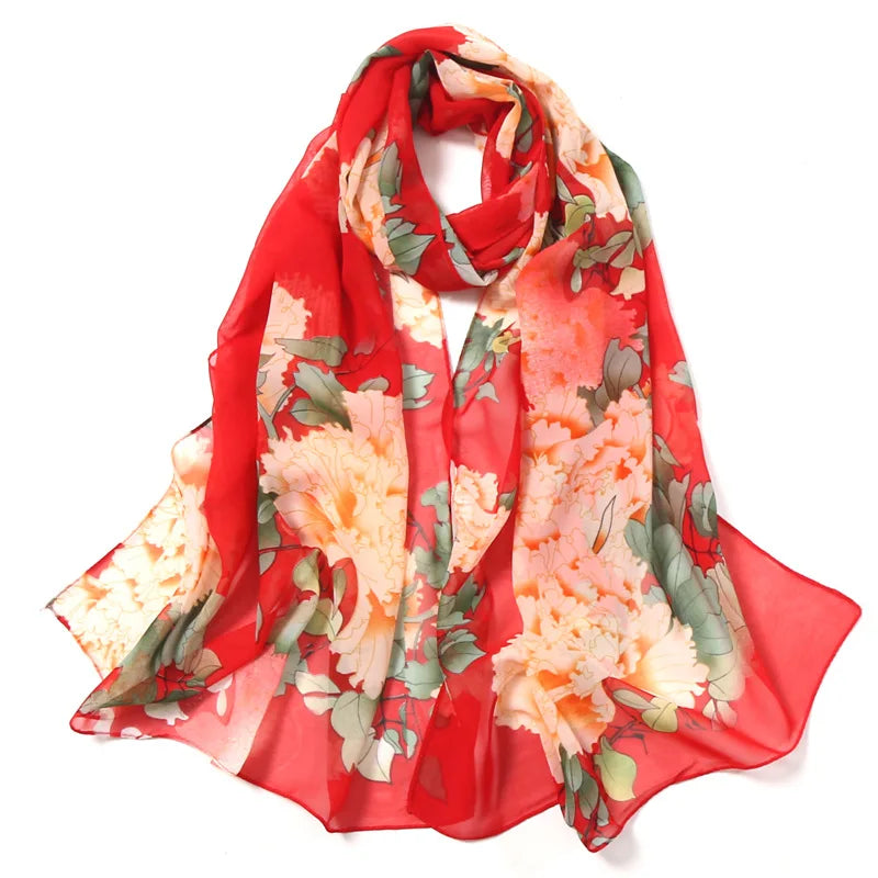 Fashion Women Silky Georgette Chiffon Floral Printing Beach Scarf Shawls Long Wraps Shawl Beach Scarf Kerchief Female Foulard