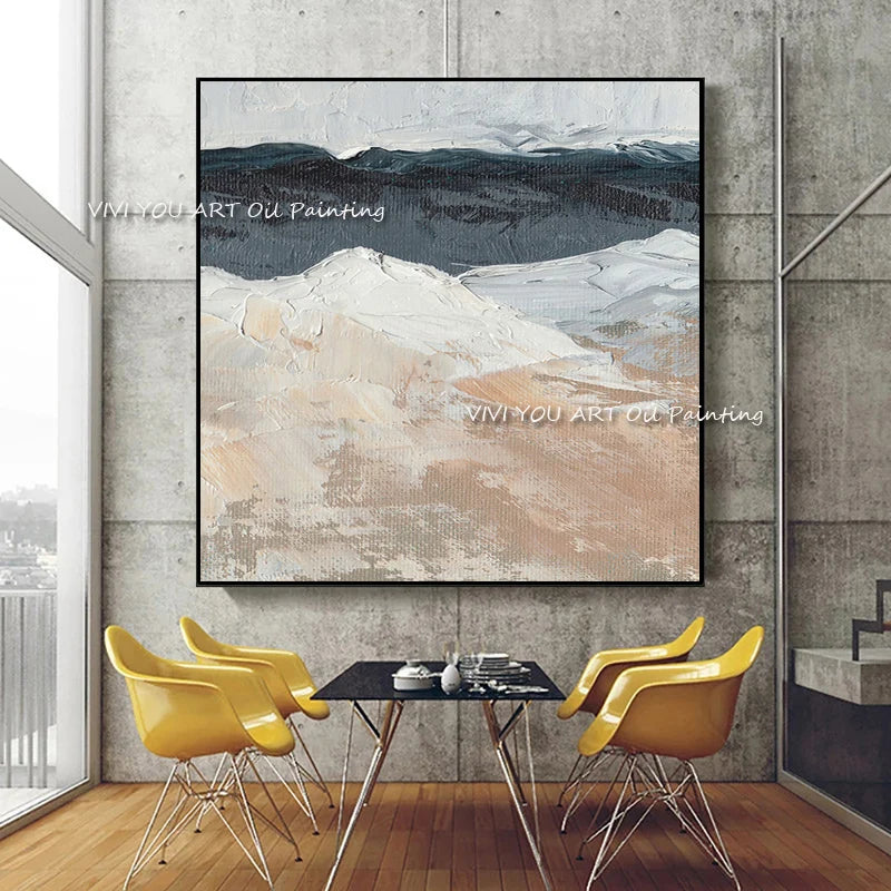 The 100%Hand Painted Simple Nature Oil Paintings on Canvas Abstract Painting Wall Picture for Decor Artwork Gray Mountain View