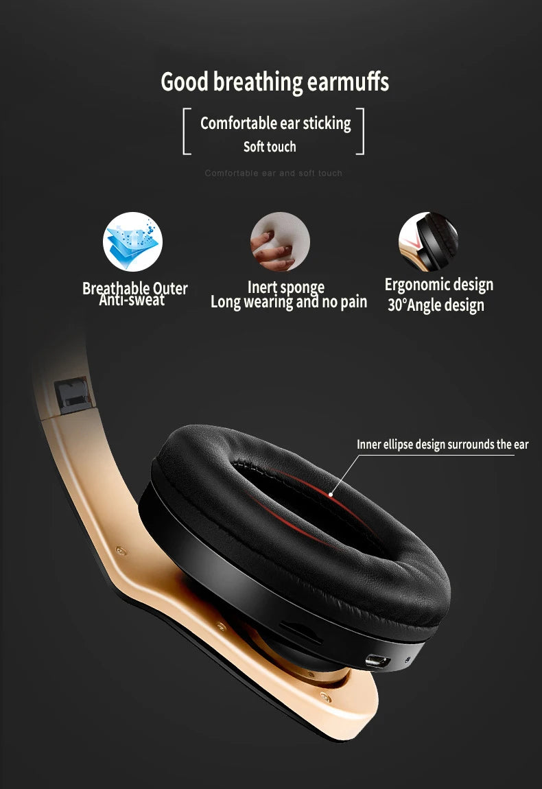 Wireless Bluetooth Headphones Noise Reduction Headset Foldable Stereo Bass Sound Adjustable Earphones With Mic for Smartphone PC