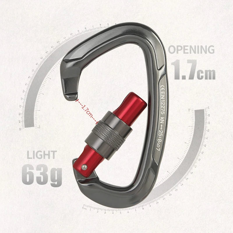 Rock Climbing Carabiner 25KN Professional Mountaineering D Shape Screw Gate Lock Buckle Carabiners Ascend Equipement