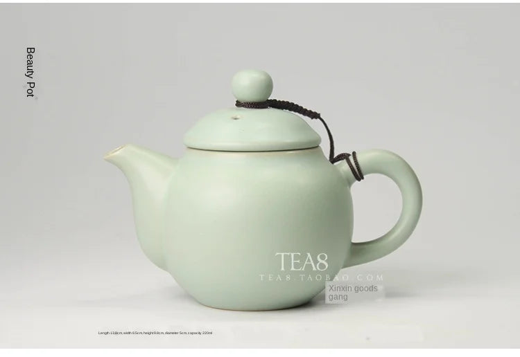 Azure Ru Ware Teapot High-End Authentic Gracked Glaze Little Pot of Vintage Pot Porcelain Kung Fu Kettle Tea Ceramic Teapot