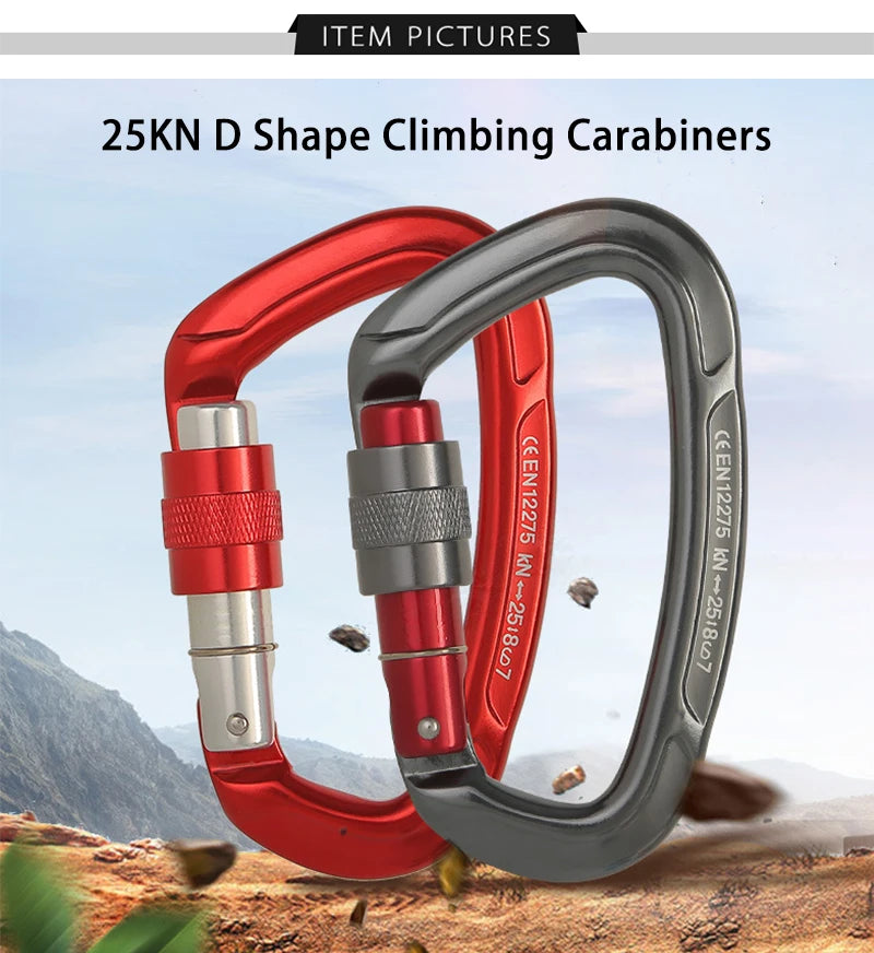 Rock Climbing Carabiner 25KN Professional Mountaineering D Shape Screw Gate Lock Buckle Carabiners Ascend Equipement