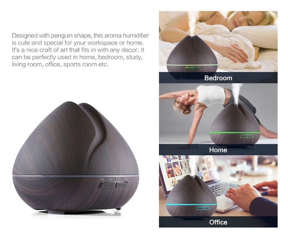 550ML APP Control Essential Oil Aroma Diffuser With Wood Grain Ultrasonic Air Humidifier 7 Color LED Lights For Home Office