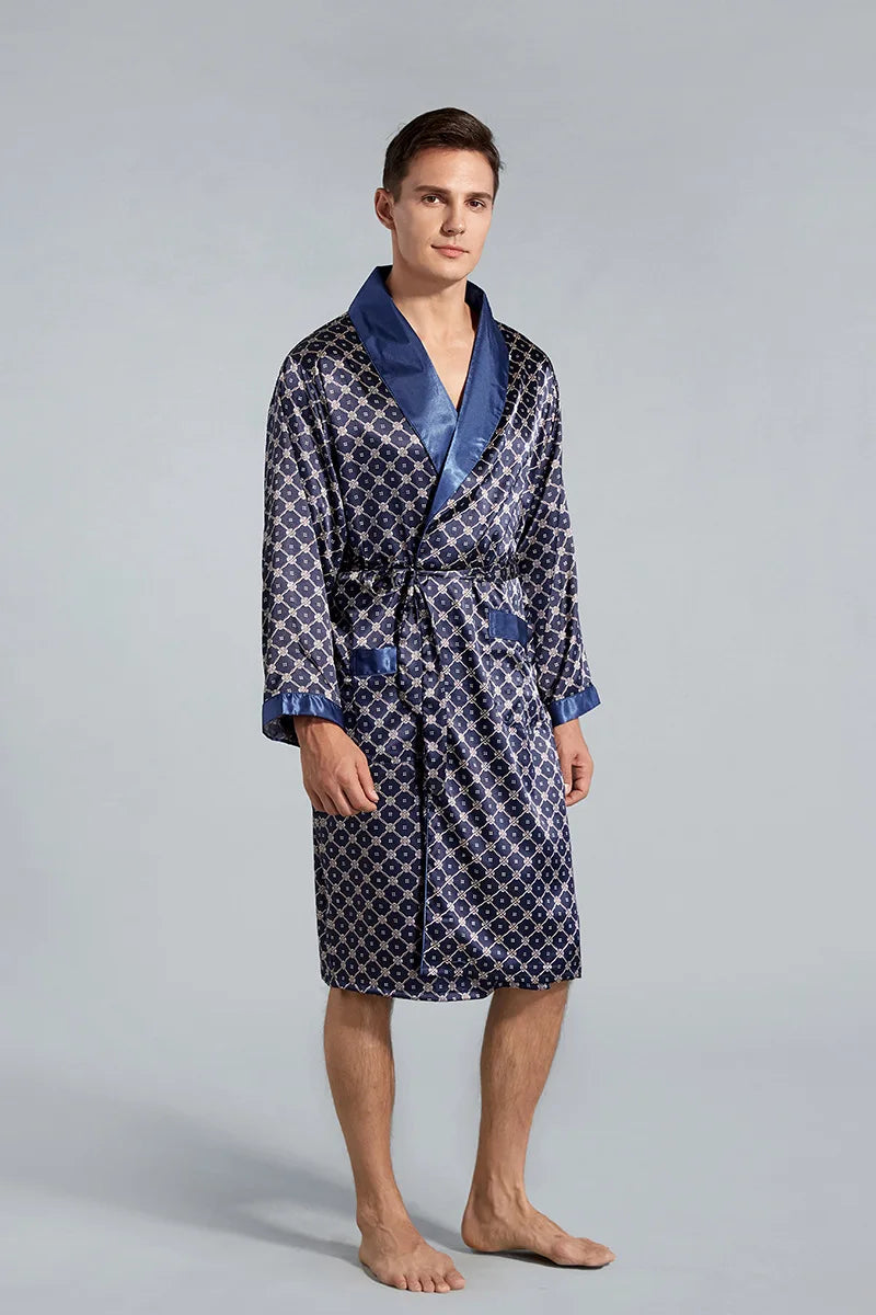 Luxury Men's Silky Satin Kimono Robe 5XL Long Sleeve Sleepwear Bathrobe Oversized Satin Nightgown Summer Home Clothes