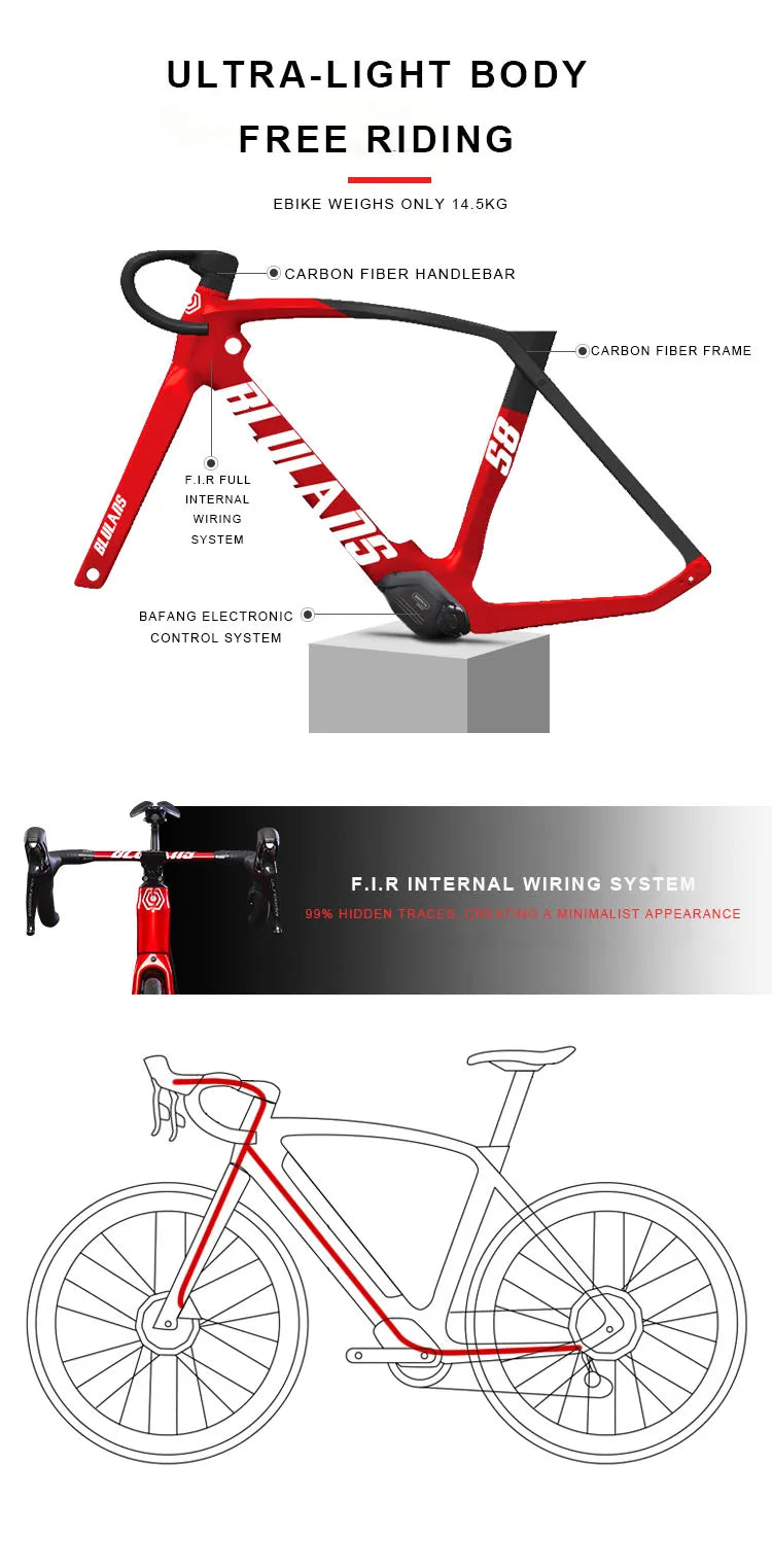 Electric power-assisted road ebike Mid-drive motor disc brake electric racing lithium battery carbon fiber road ebike