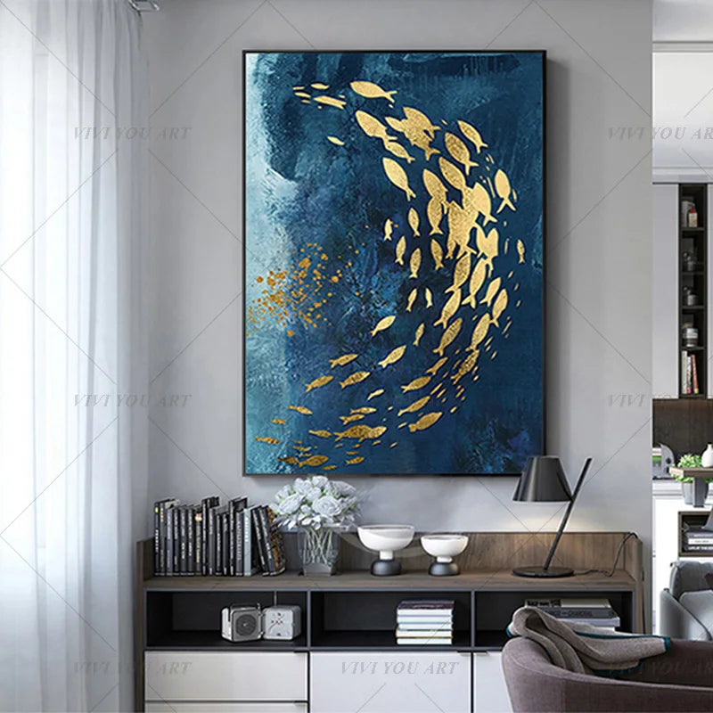 2020 New Handmade Golden Fish Oil Painting Canvas Wall Art Paint Home Decor Home Decoration Wall No Frame