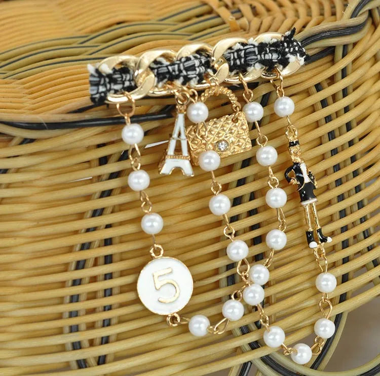 Luxury Pearl Tassel Brooch Number 5 Brooch Gift for Girl Accessories Bag Women's clothing Pin For Man Gift Jewelry