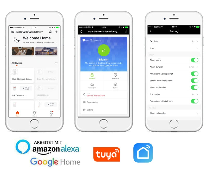 Tuya WIFI GSM Home Security Alarm System Support Temperature Humidity 433MHz Burglar Host Smart Life App Control Alexa Google