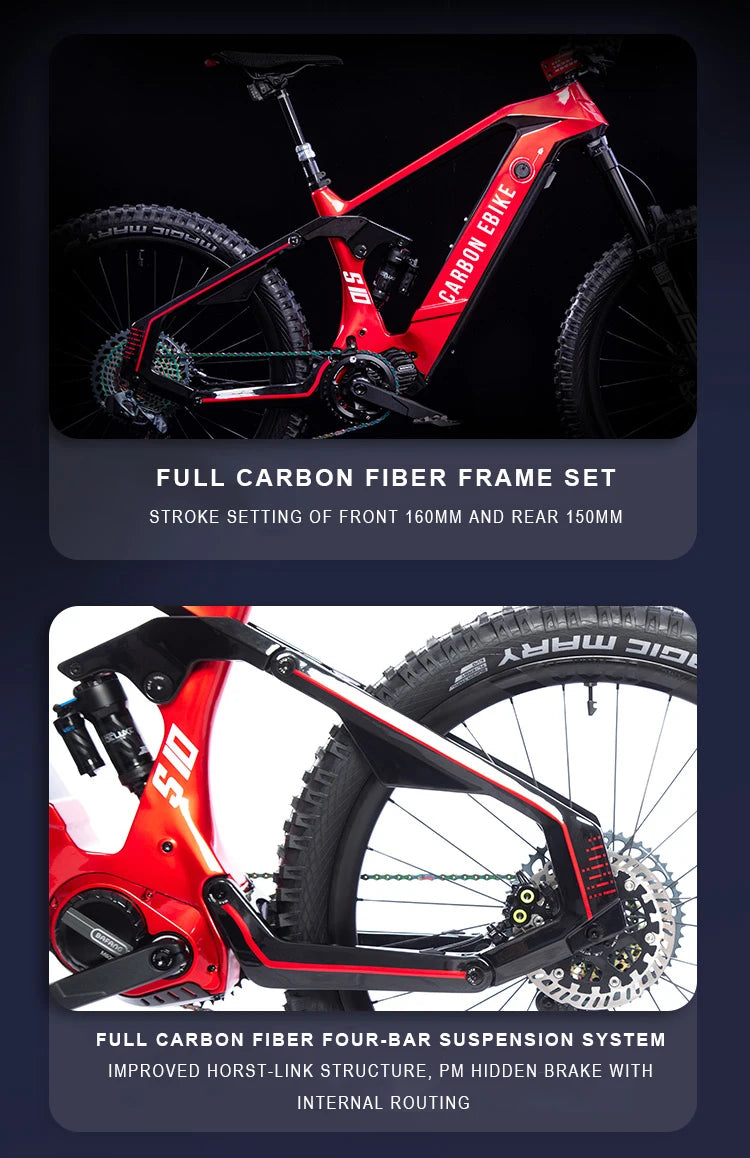 27.5 Full shock AM mountain bike Bafang mid-motor carbon fiber frame lithium battery cross-country electric power assisted E-MTB