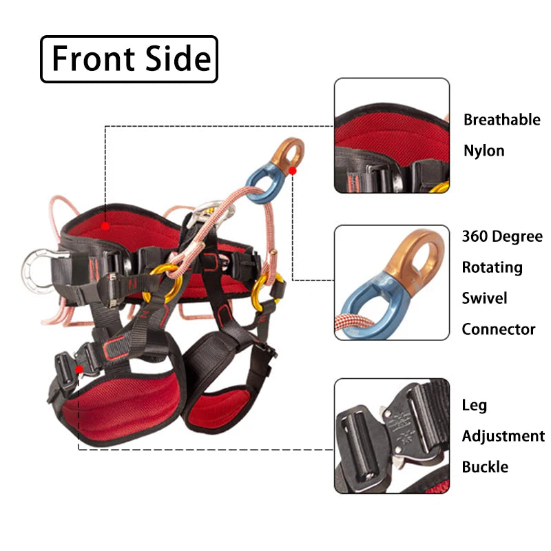 Outdoor Half Body Harness Climbing Safety Belt Protection Equipment with Front Bridge and 360 Degree Swivel Connector