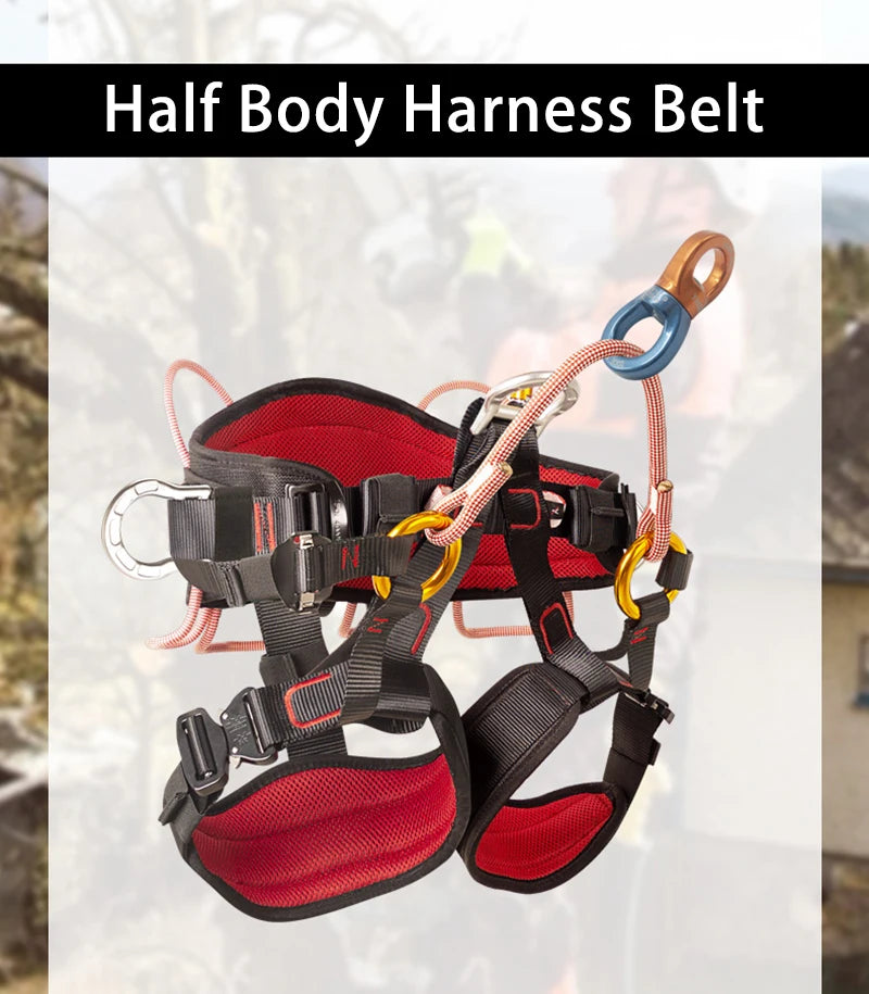 Outdoor Half Body Harness Climbing Safety Belt Protection Equipment with Front Bridge and 360 Degree Swivel Connector