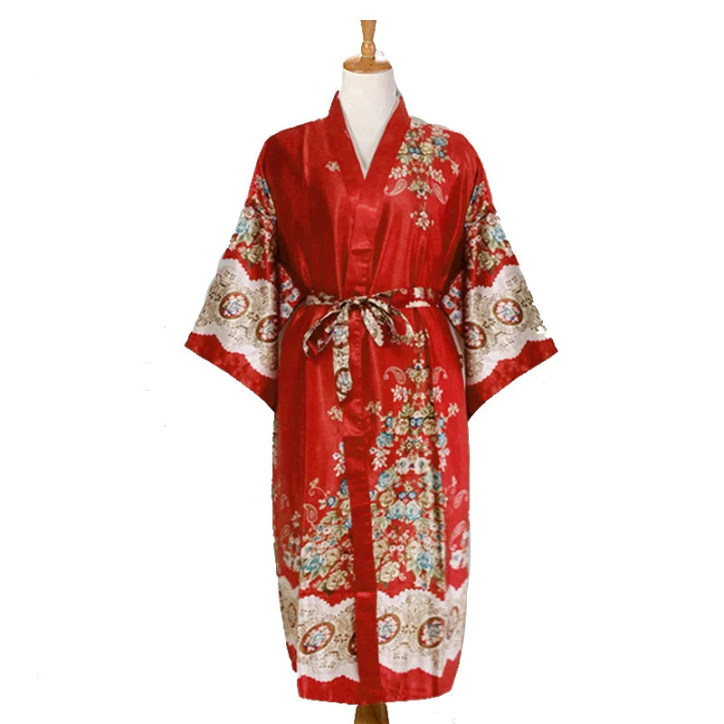 Factory Direct Selling Green Chinese Men's Silk Rayon Robe Print  Kimono Bath Gown Brand Designer Home Wear One Size  D127-03