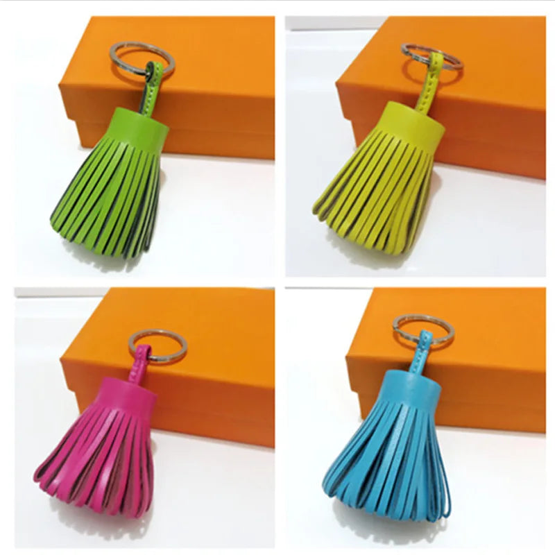 Luxury Personalized Handmade Real Leather Tassel Keychain Metal Keyring Women Bag Charm Accessory Handbag Charm KeyChain Holder