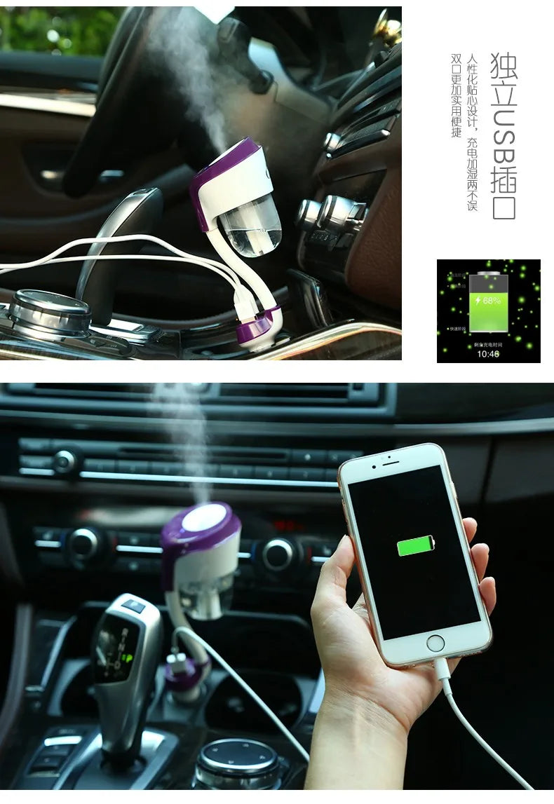 100pcs with 2USB Car II Logo 12V Car Humidifier Car Steam Air Purifier Freshener Aroma Diffuser Essential Mist Maker Fogger