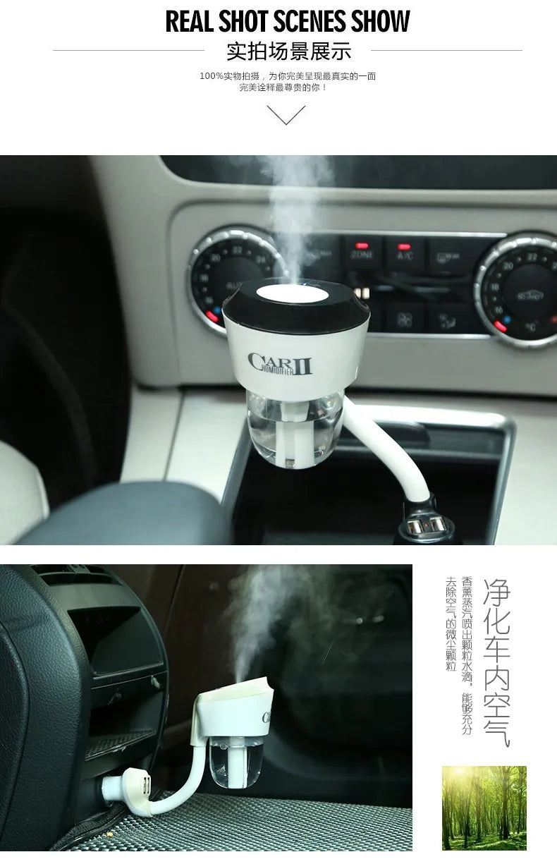 100pcs with 2USB Car II Logo 12V Car Humidifier Car Steam Air Purifier Freshener Aroma Diffuser Essential Mist Maker Fogger