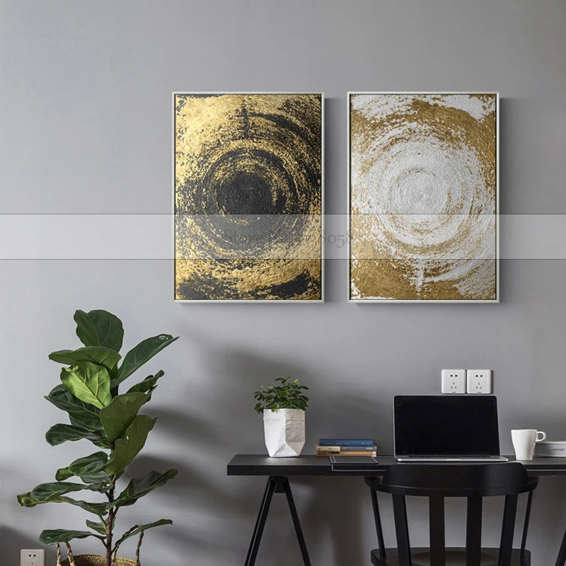 100% Handmade Gold And White Quicksand Abstract Canvas Painting Modern Home Decor Wall Art Oil Painting For Living Room  Bedroom