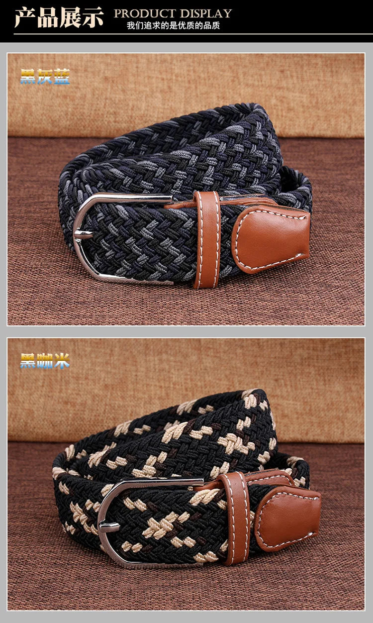 Men Women Casual Knitted Pin Buckle Belt Woven Canvas Elastic Stretch Webbing for Jeans Fashion Men's  Expandable