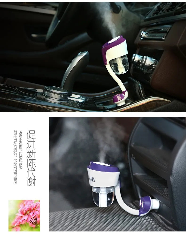 100pcs with 2USB Car II Logo 12V Car Humidifier Car Steam Air Purifier Freshener Aroma Diffuser Essential Mist Maker Fogger