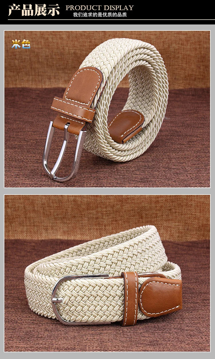 Men Women Casual Knitted Pin Buckle Belt Woven Canvas Elastic Stretch Webbing for Jeans Fashion Men's  Expandable