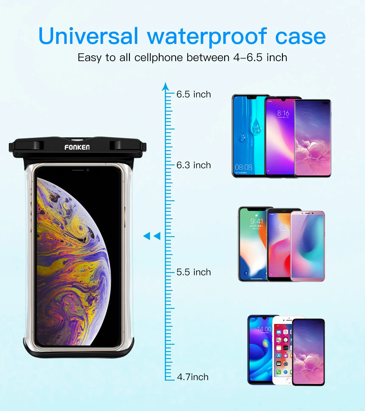 FONKEN Full View Waterproof Case for Phone Underwater Snow Rainforest Transparent Dry Bag Swimming Pouch Big Mobile Phone Covers