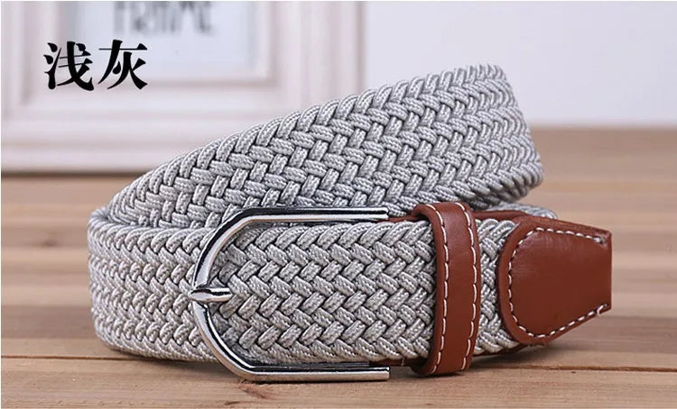 Men Women Casual Knitted Pin Buckle Belt Woven Canvas Elastic Stretch Webbing for Jeans Fashion Men's  Expandable