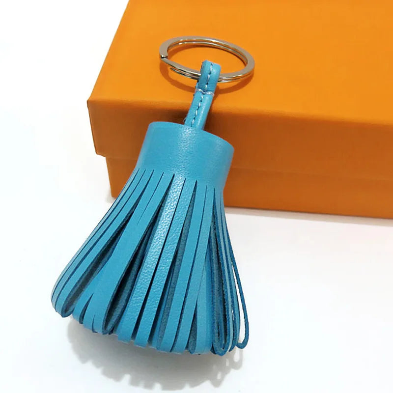 Luxury Personalized Handmade Real Leather Tassel Keychain Metal Keyring Women Bag Charm Accessory Handbag Charm KeyChain Holder