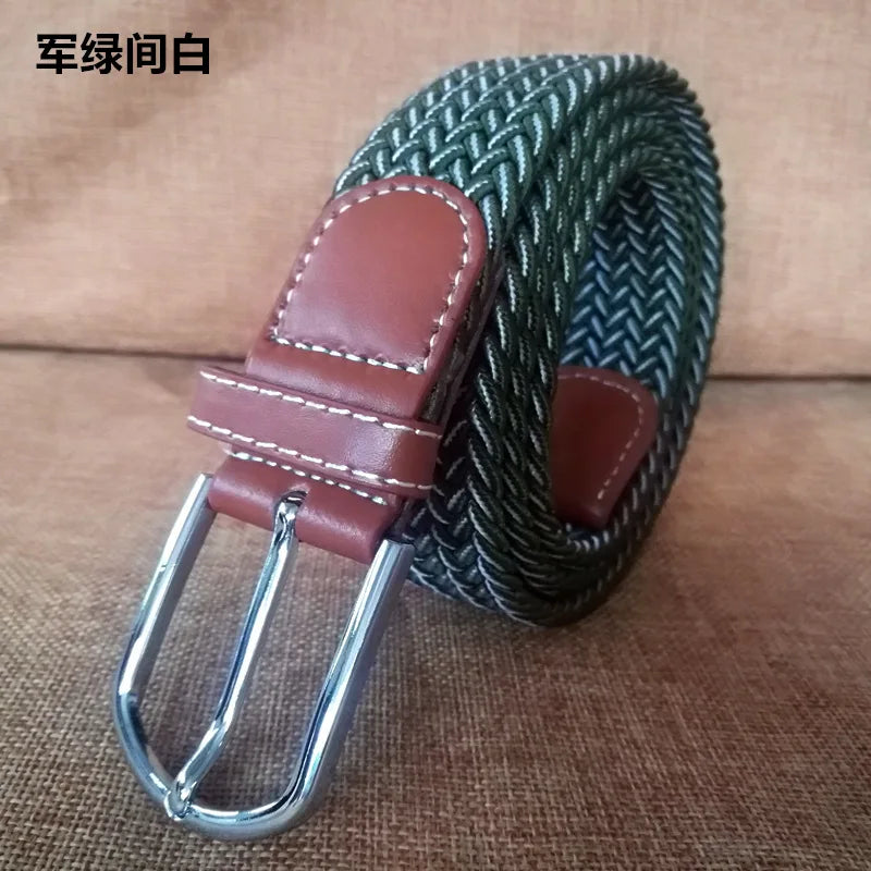 Men Women Casual Knitted Pin Buckle Belt Woven Canvas Elastic Stretch Webbing for Jeans Fashion Men's  Expandable