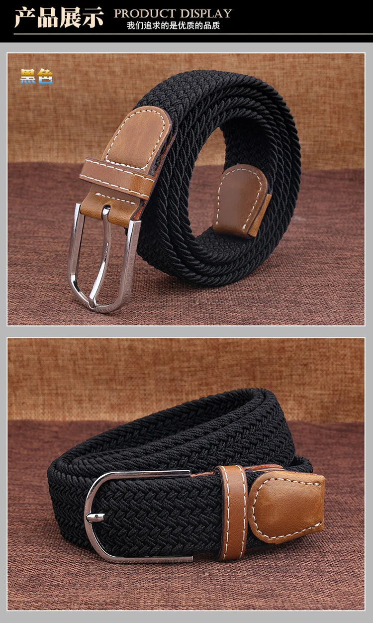 Men Women Casual Knitted Pin Buckle Belt Woven Canvas Elastic Stretch Webbing for Jeans Fashion Men's  Expandable