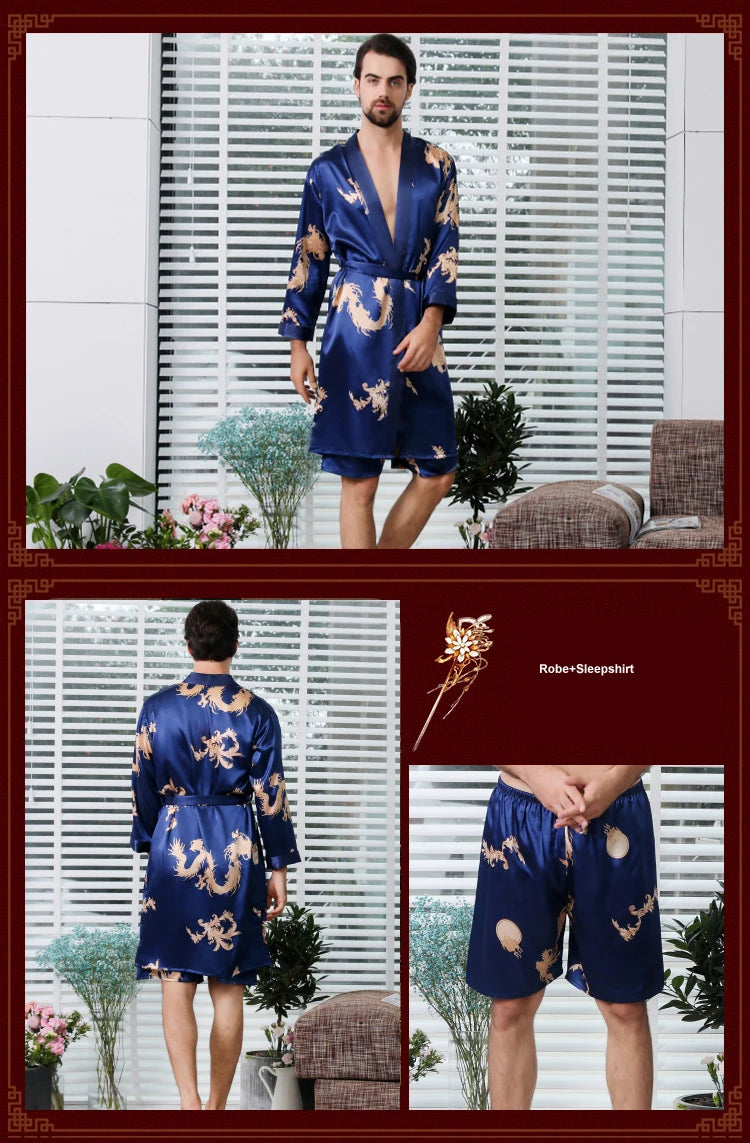 Luxury Designer women's Silk Kimono Robe Set 5XL Sleepwear Bathrobe Oversized Satin Nightgown 2PC Ladies Summer Home Clothing