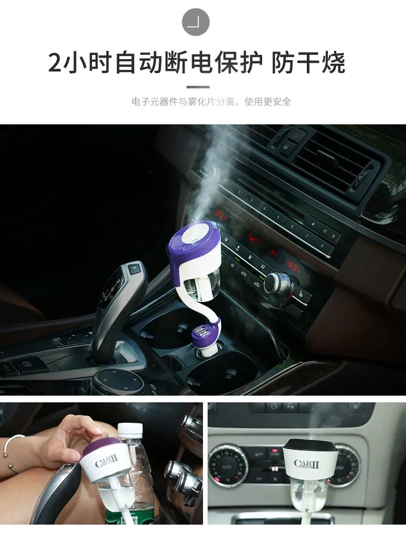 100pcs with 2USB Car II Logo 12V Car Humidifier Car Steam Air Purifier Freshener Aroma Diffuser Essential Mist Maker Fogger