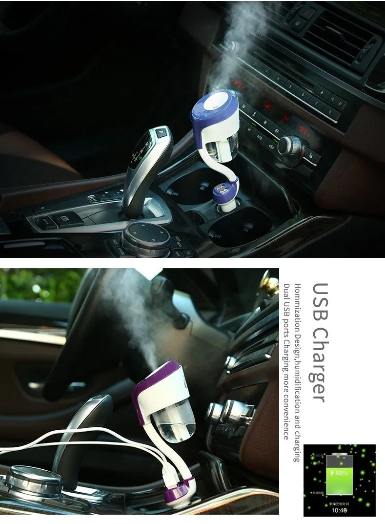 100pcs with 2USB Car II Logo 12V Car Humidifier Car Steam Air Purifier Freshener Aroma Diffuser Essential Mist Maker Fogger