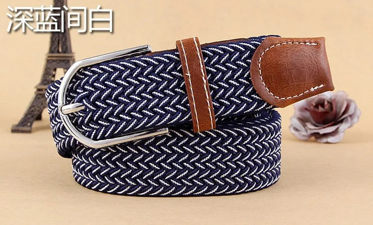 Men Women Casual Knitted Pin Buckle Belt Woven Canvas Elastic Stretch Webbing for Jeans Fashion Men's  Expandable