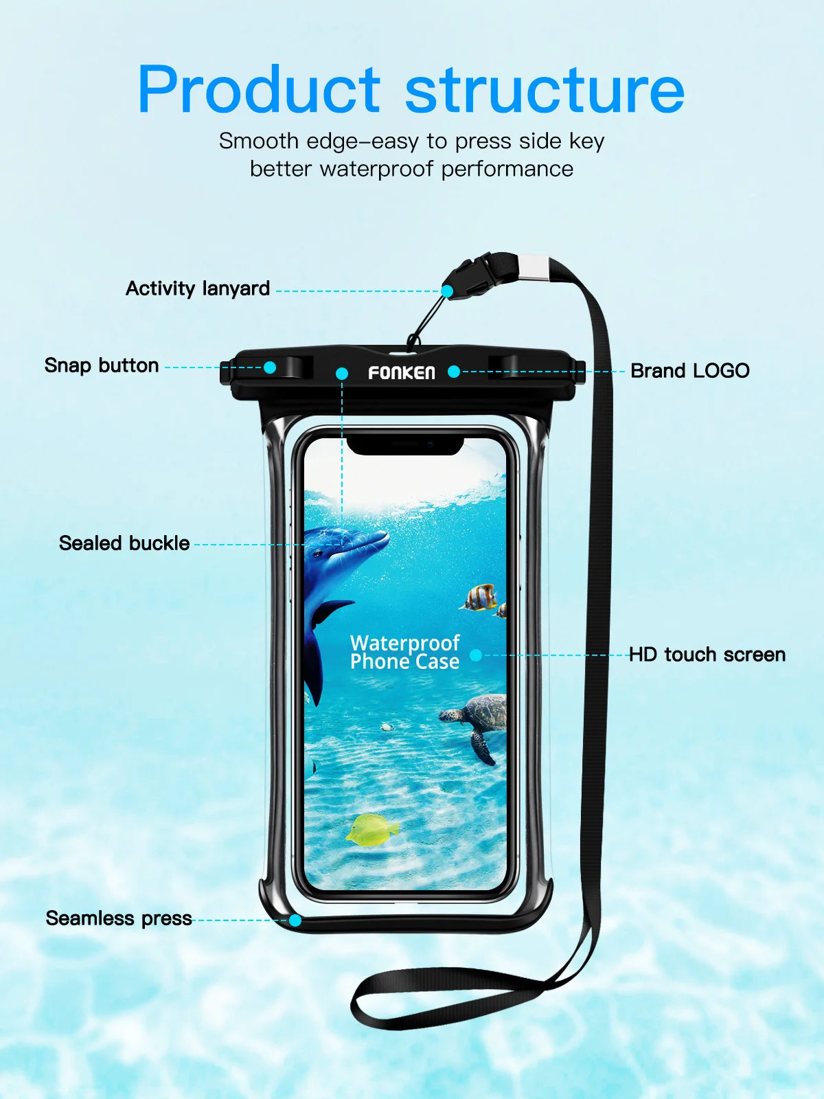 FONKEN Full View Waterproof Case for Phone Underwater Snow Rainforest Transparent Dry Bag Swimming Pouch Big Mobile Phone Covers