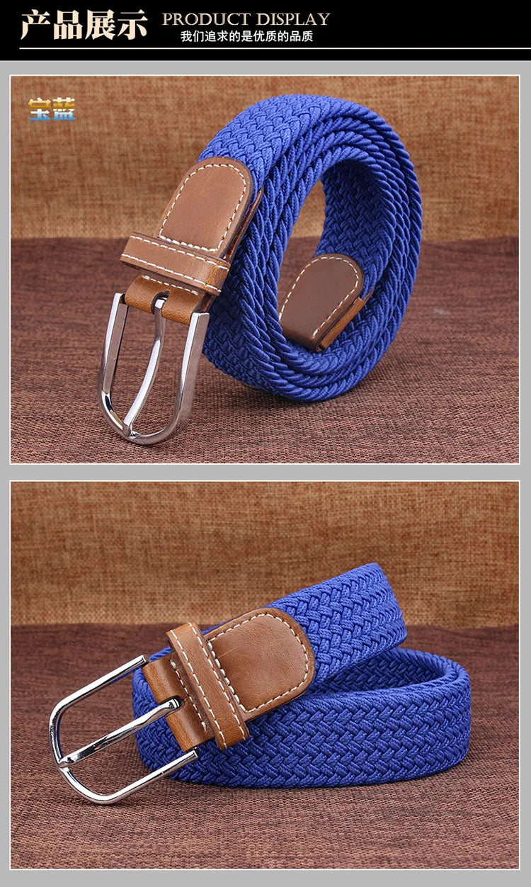 Men Women Casual Knitted Pin Buckle Belt Woven Canvas Elastic Stretch Webbing for Jeans Fashion Men's  Expandable