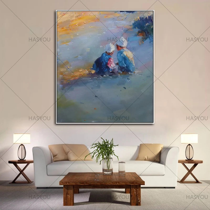 Modern Art Abstract Figure Landscape Abstract Beach Oil Painting On Canvas 100%Handmade Modern Living Room Home Wall Decoration