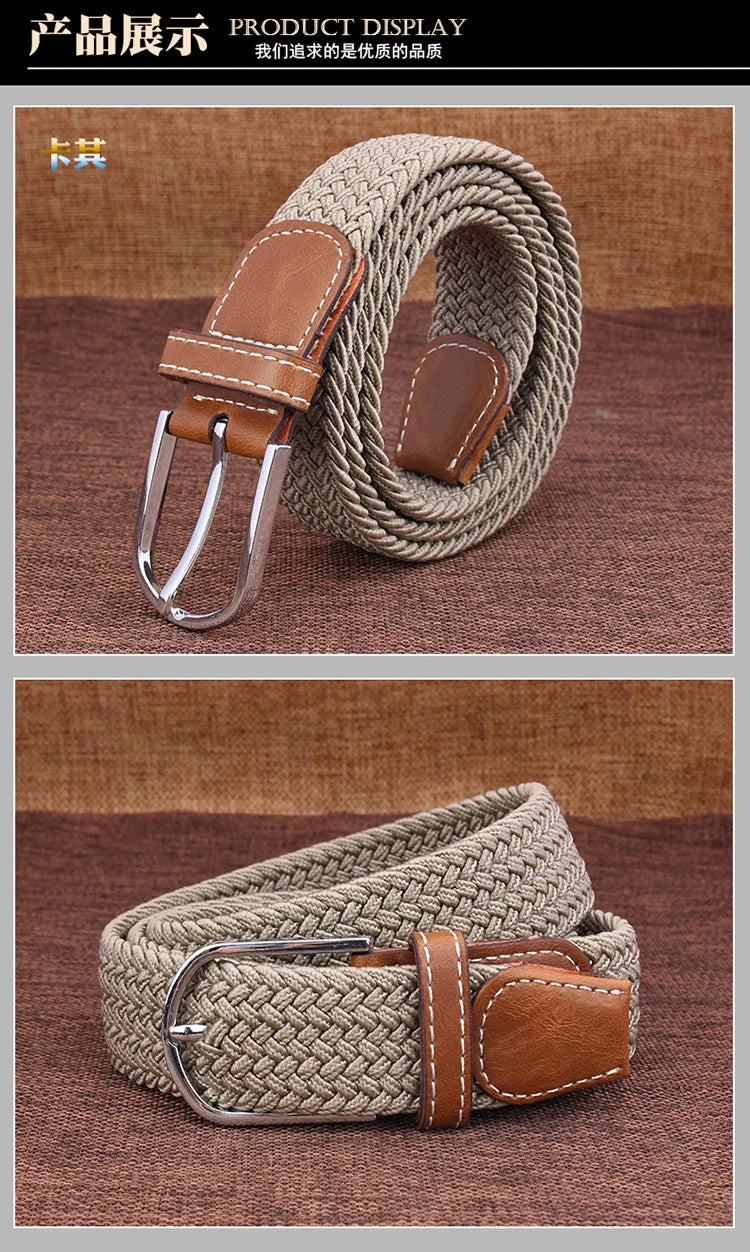 Men Women Casual Knitted Pin Buckle Belt Woven Canvas Elastic Stretch Webbing for Jeans Fashion Men's  Expandable