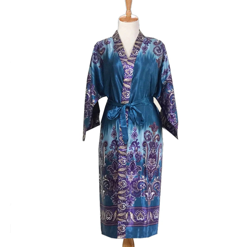 Factory Direct Selling Green Chinese Men's Silk Rayon Robe Print  Kimono Bath Gown Brand Designer Home Wear One Size  D127-03