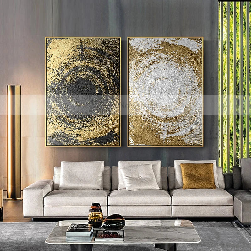 100% Handmade Gold And White Quicksand Abstract Canvas Painting Modern Home Decor Wall Art Oil Painting For Living Room  Bedroom