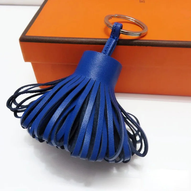 Luxury Personalized Handmade Real Leather Tassel Keychain Metal Keyring Women Bag Charm Accessory Handbag Charm KeyChain Holder