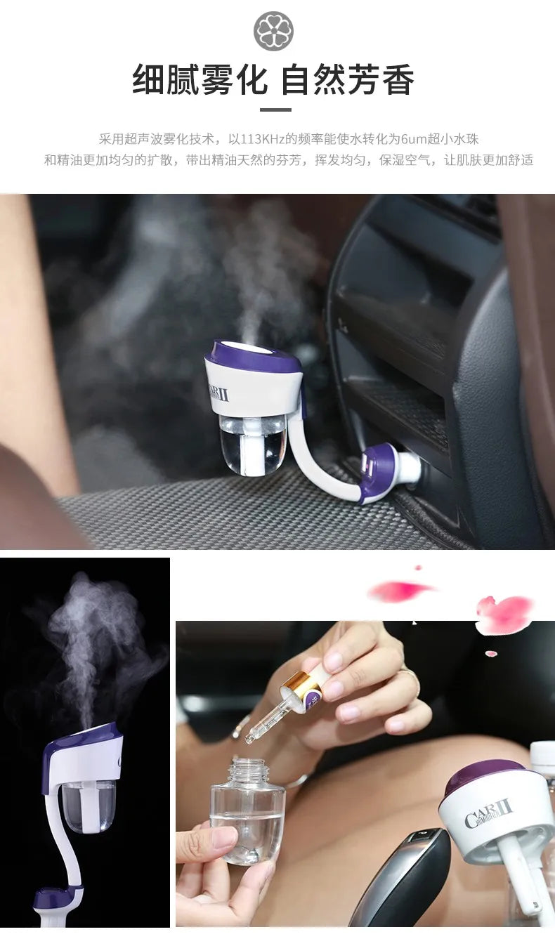 100pcs with 2USB Car II Logo 12V Car Humidifier Car Steam Air Purifier Freshener Aroma Diffuser Essential Mist Maker Fogger