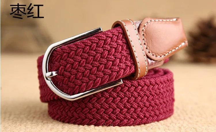 Men Women Casual Knitted Pin Buckle Belt Woven Canvas Elastic Stretch Webbing for Jeans Fashion Men's  Expandable