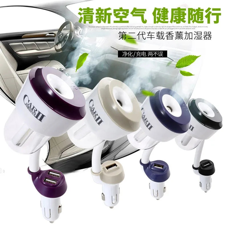 100pcs with 2USB Car II Logo 12V Car Humidifier Car Steam Air Purifier Freshener Aroma Diffuser Essential Mist Maker Fogger