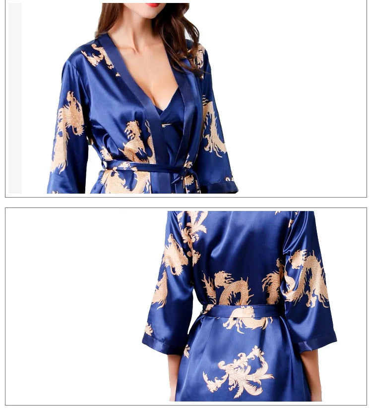 Luxury Designer women's Silk Kimono Robe Set 5XL Sleepwear Bathrobe Oversized Satin Nightgown 2PC Ladies Summer Home Clothing