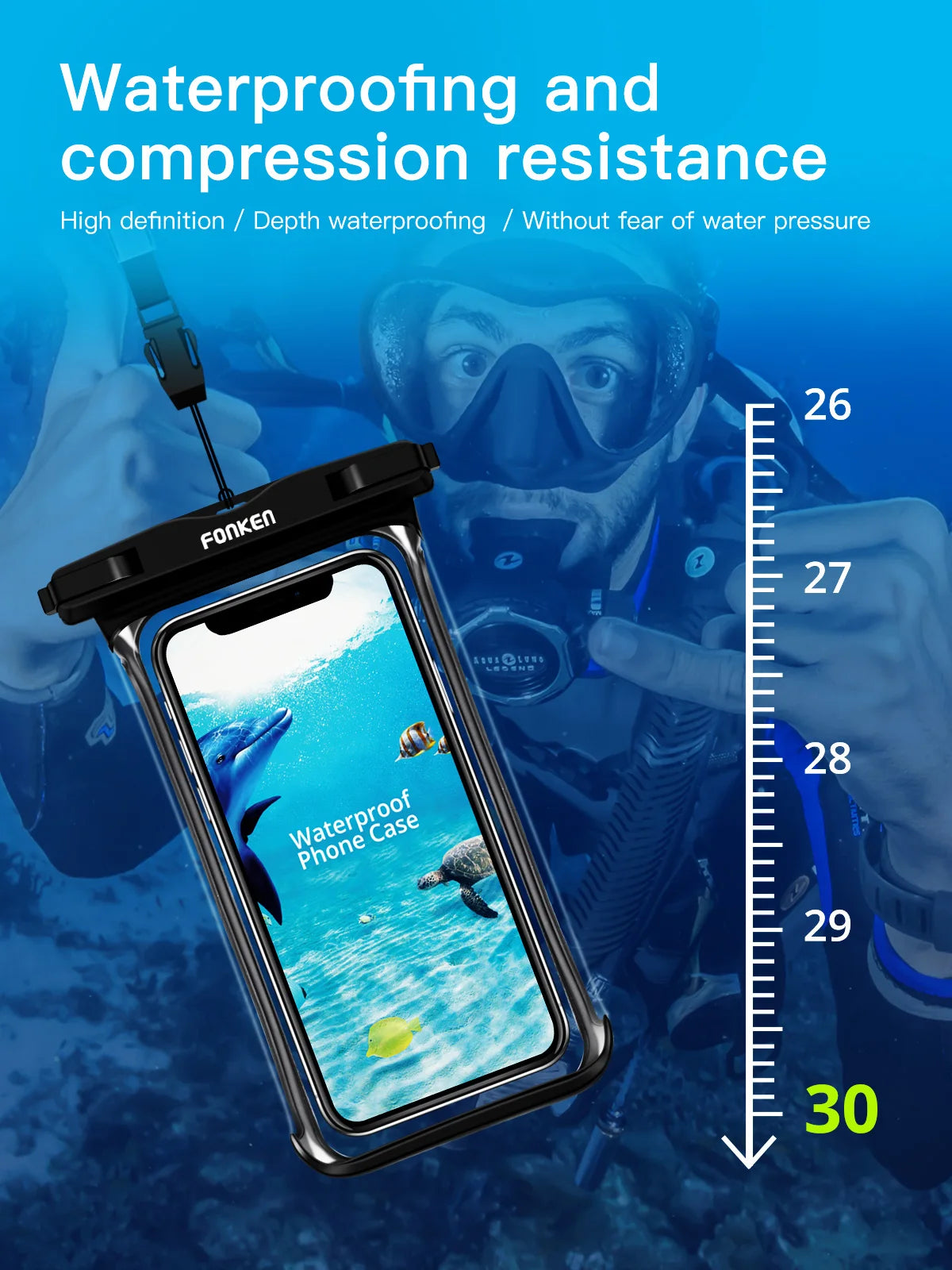 FONKEN Full View Waterproof Case for Phone Underwater Snow Rainforest Transparent Dry Bag Swimming Pouch Big Mobile Phone Covers